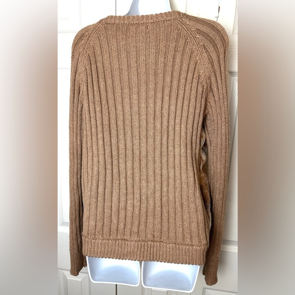 ELLA MOSS Vannah Cardigan Sweater Camel Tan Brown Faux Rabbit Fur Ribbed Knit - Picture 8 of 13